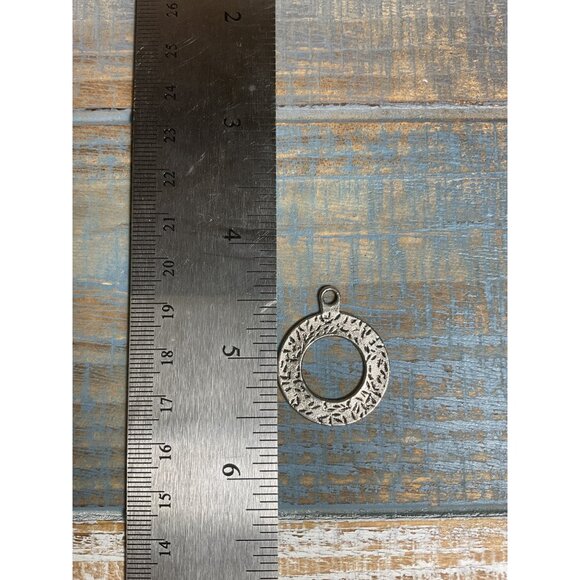 Textured Silver-Tone Metal Tribal Pendant Charm With Loop - Picture 2 of 3